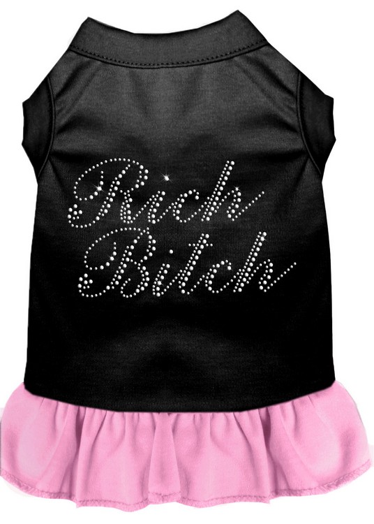 Rhinestone Rich Bitch Dress Black with Light Pink Med